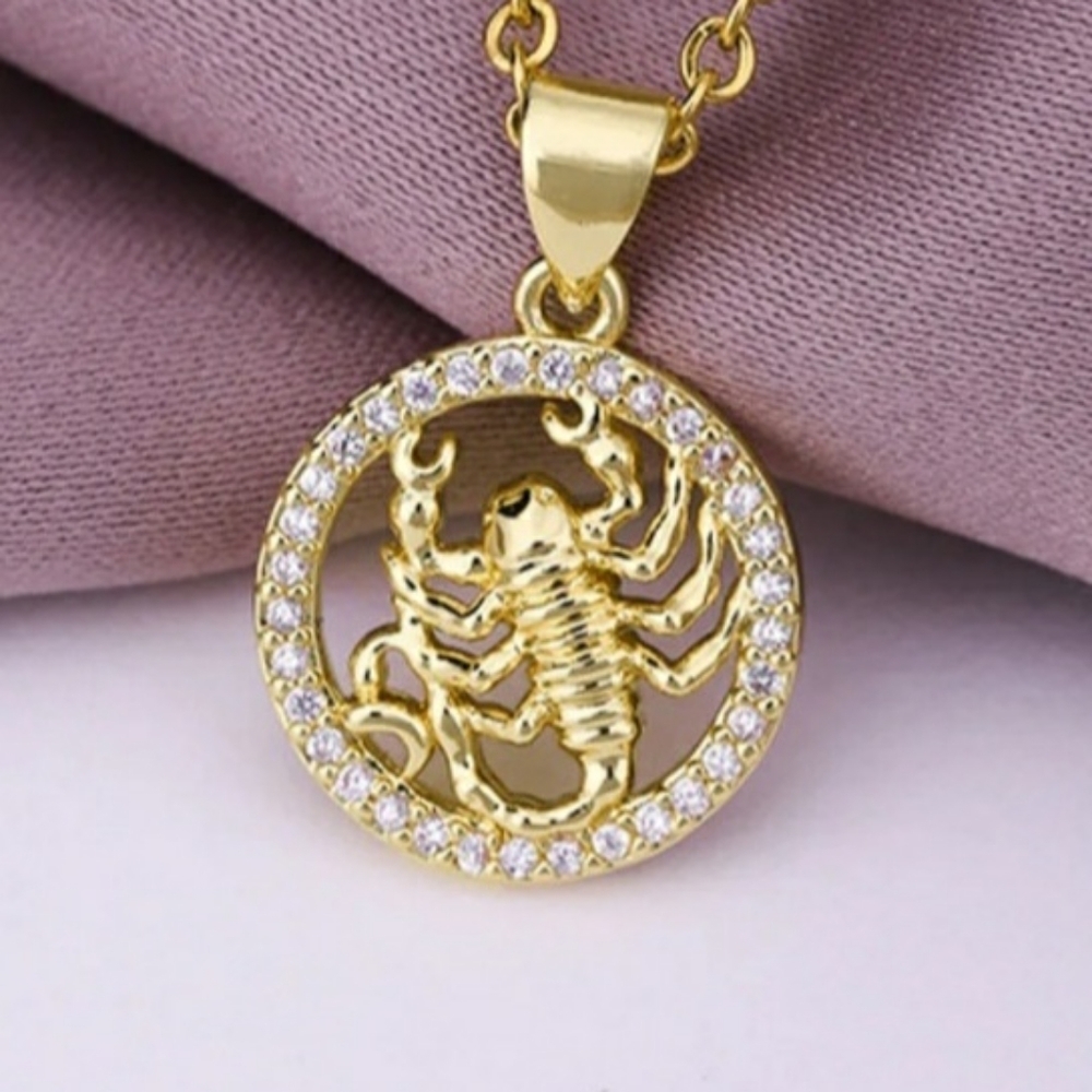 Scorpio Zodiac Necklace Zircon Gold Plated Stainless Steel